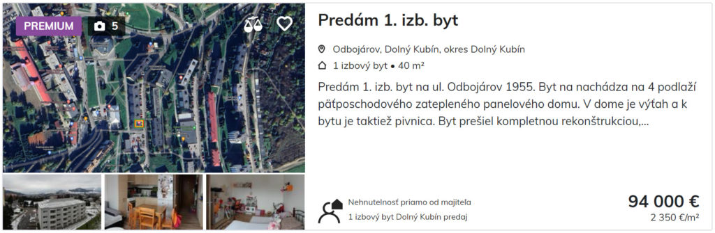 Na predaj 1 izbový byt v Dolnom Kubíne