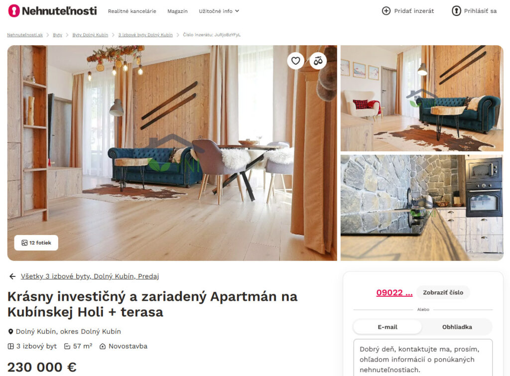 Cena apartmánu Hillside Kubínska hoľa apartmán na predaj